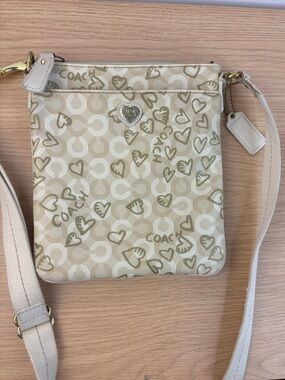 Coach Waverly Hearts Gold & Khaki PVC Crossbody Swingpack‎